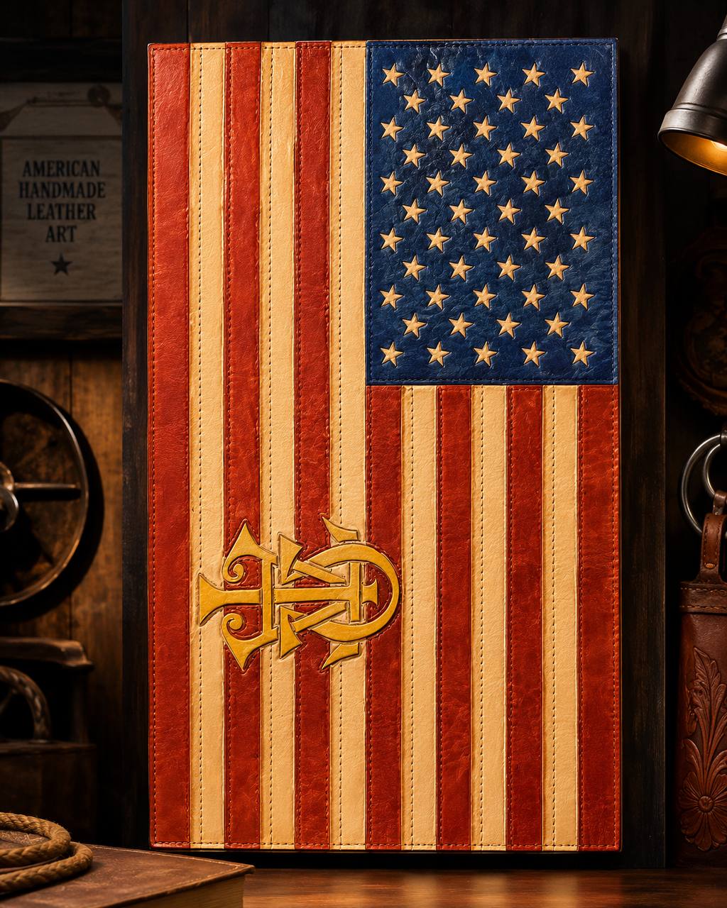 Handmade leather American flag panel