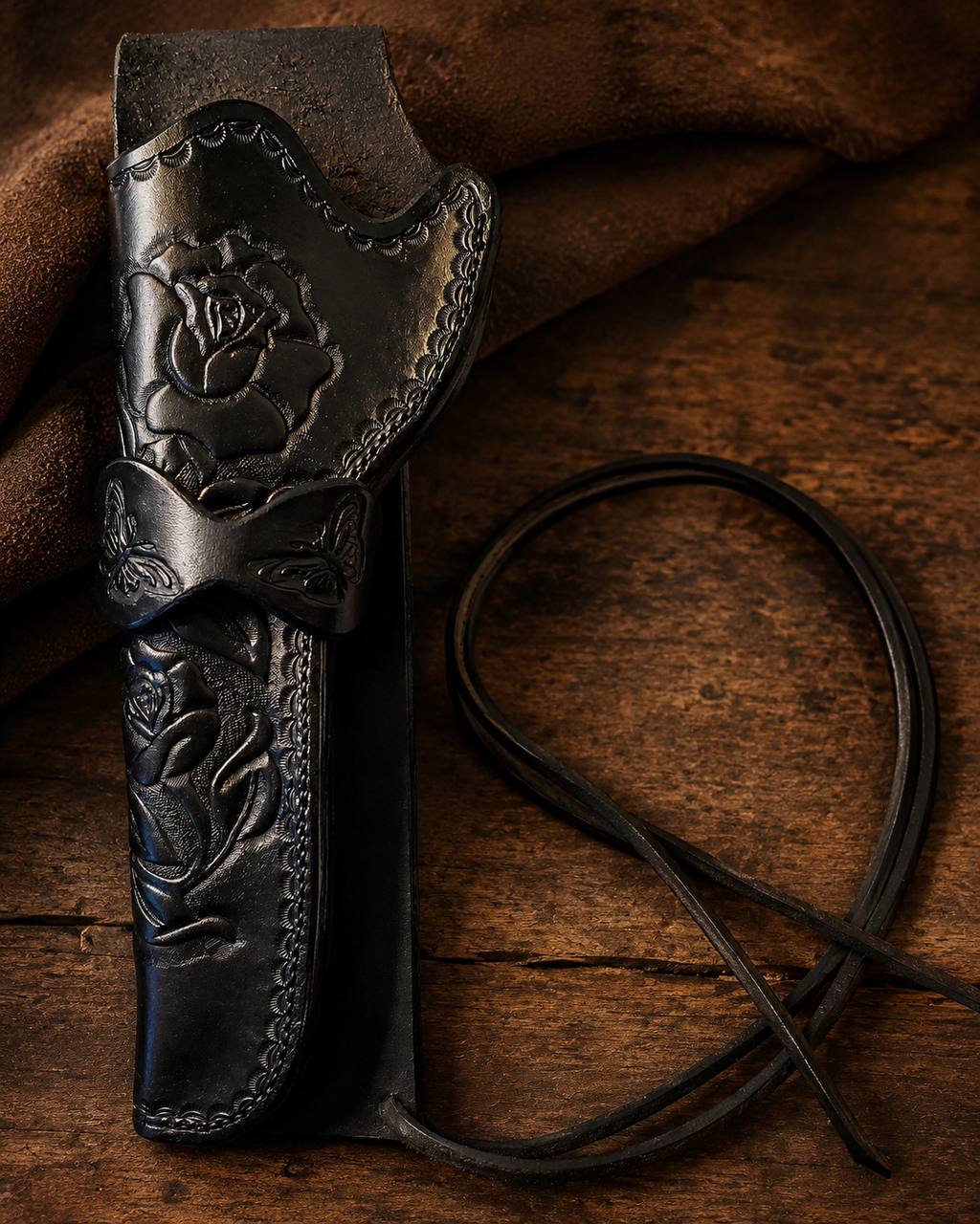 Black rose leather holster