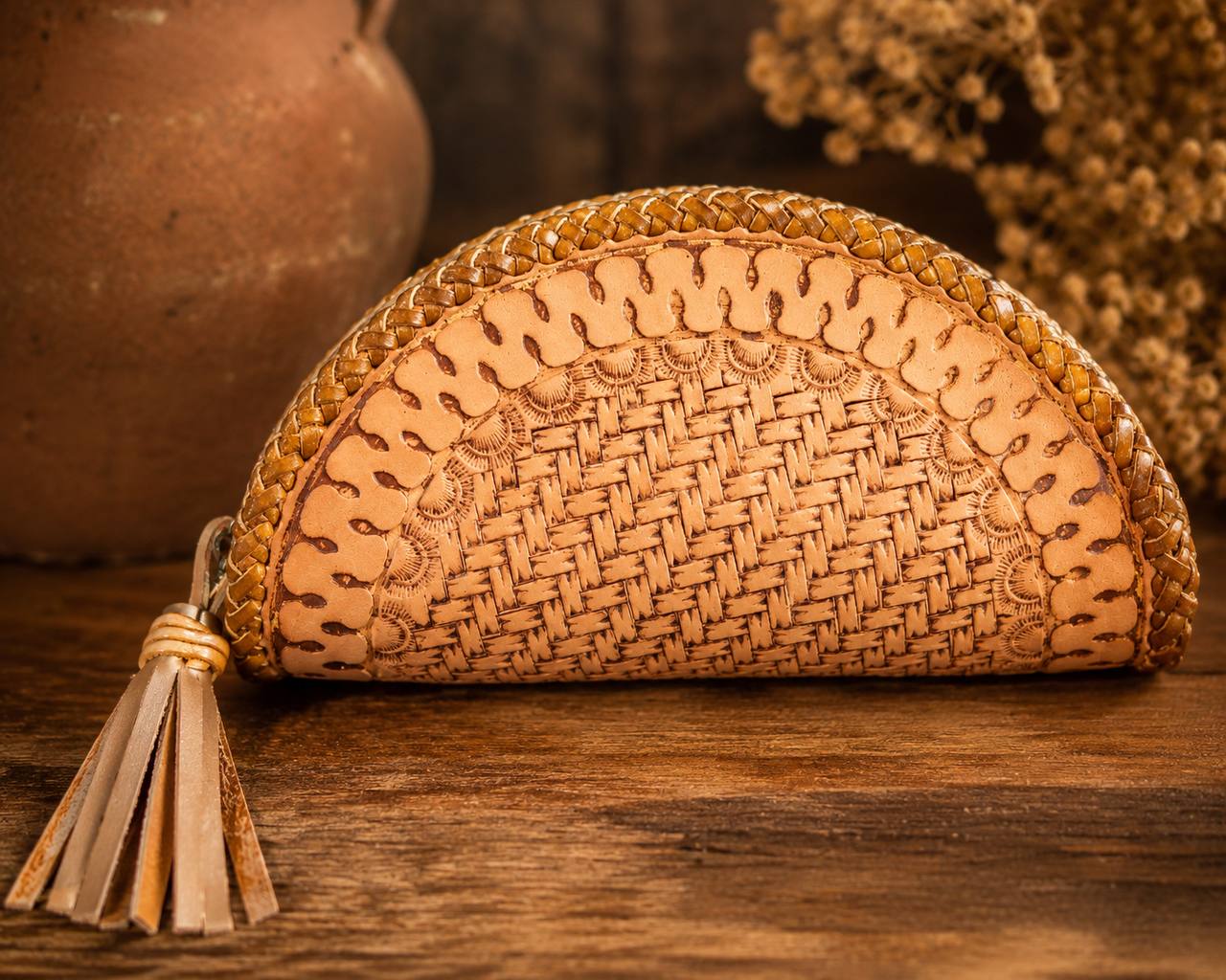 Half-moon basketweave wallet